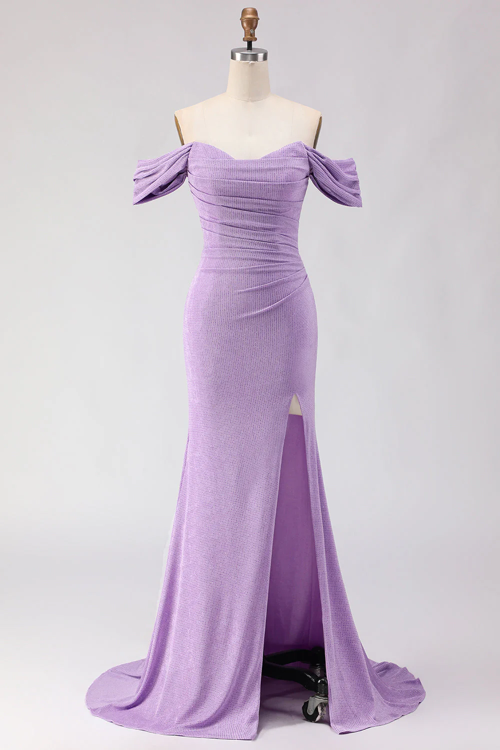 Robe longue de bal violette perlée à perles dénudées, sirène de bal