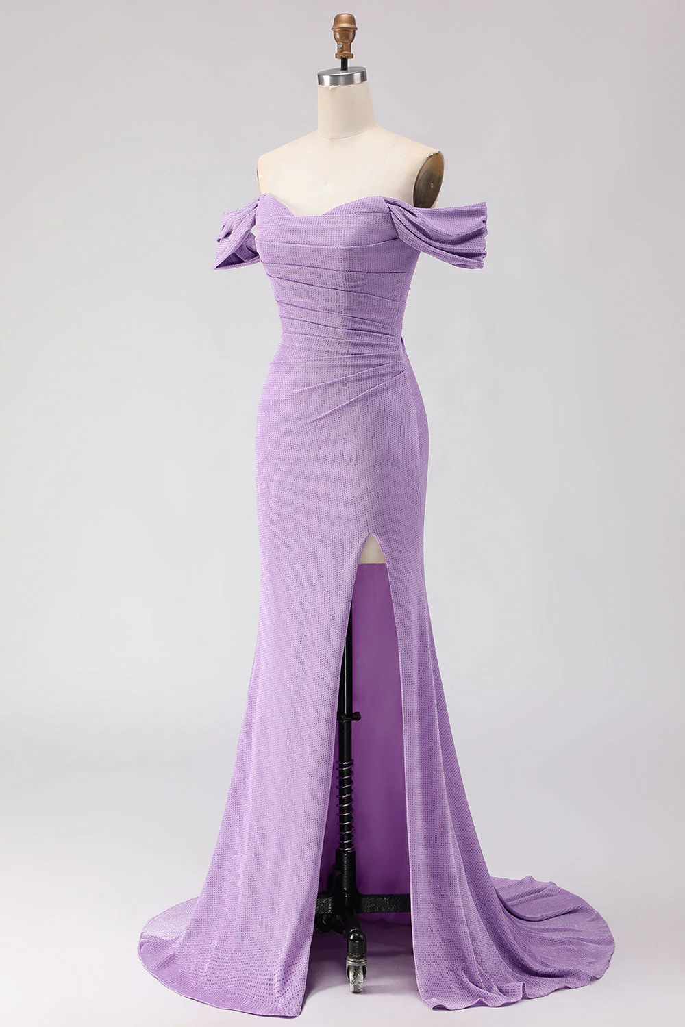 Robe longue de bal violette perlée à perles dénudées, sirène de bal - Image 3