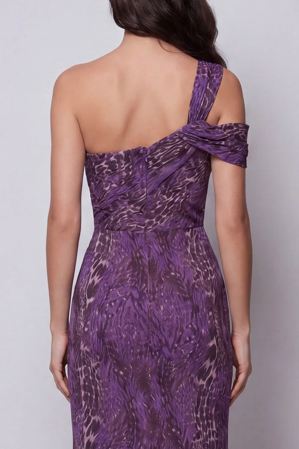 Robe longue de cérémonie en chiffon violet sirène à une épaule - Image 4