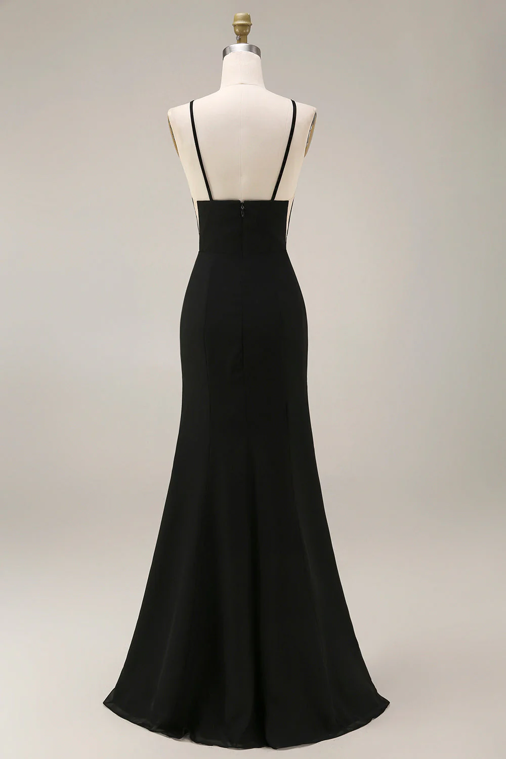 Robe longue de cérémonie en satin satin noir avec dentelle - Image 2