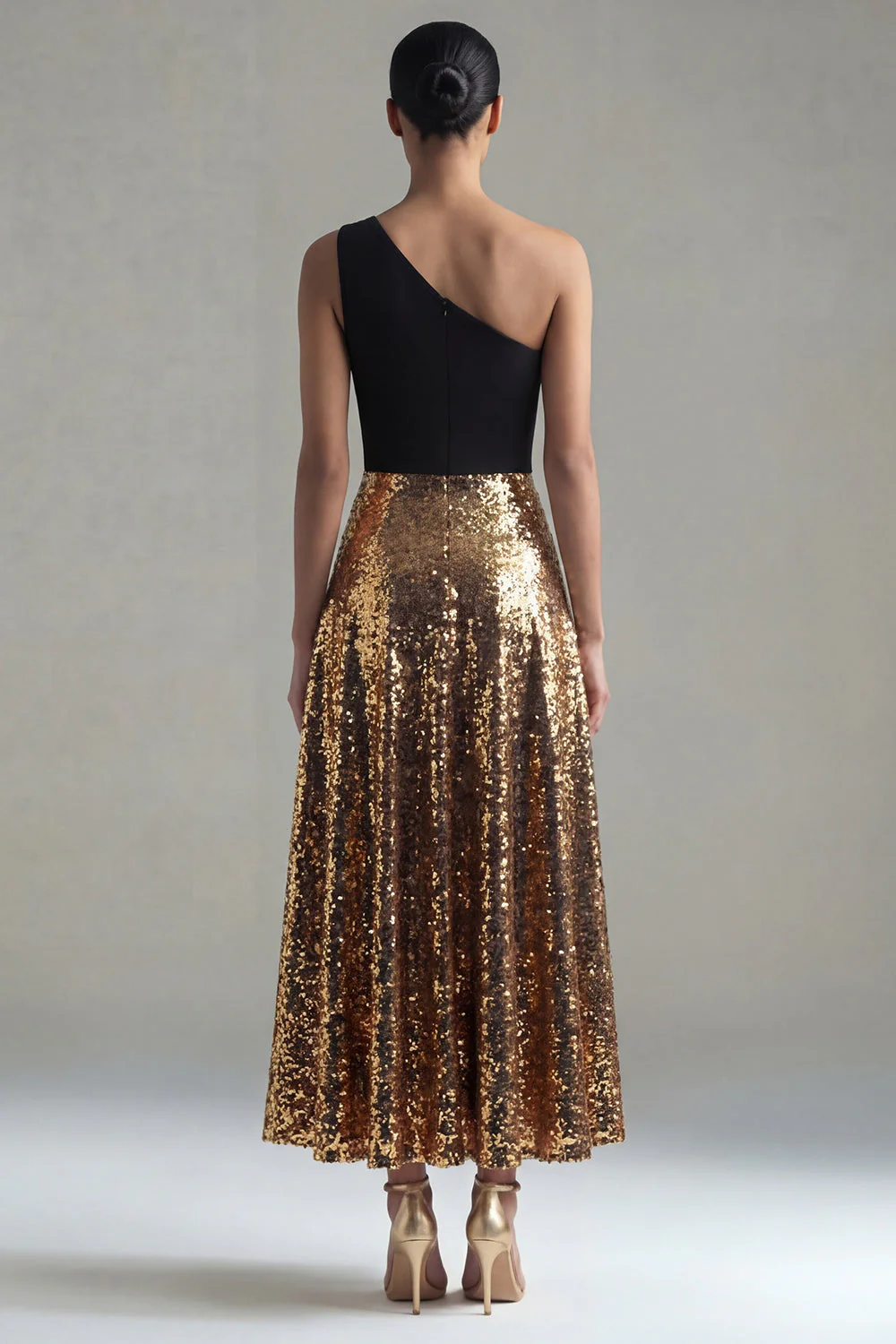 Robe longue de cérémonie longue à paillettes longue ligne en A à une épaule - Image 2