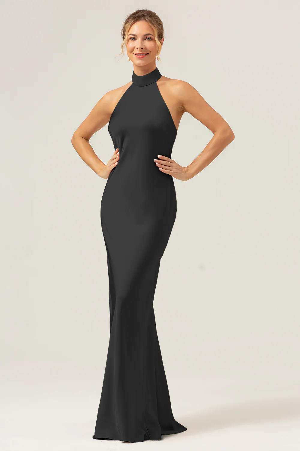 Robe longue de demoiselle d’honneur dos nu fourreau champagne avec fente - Image 11
