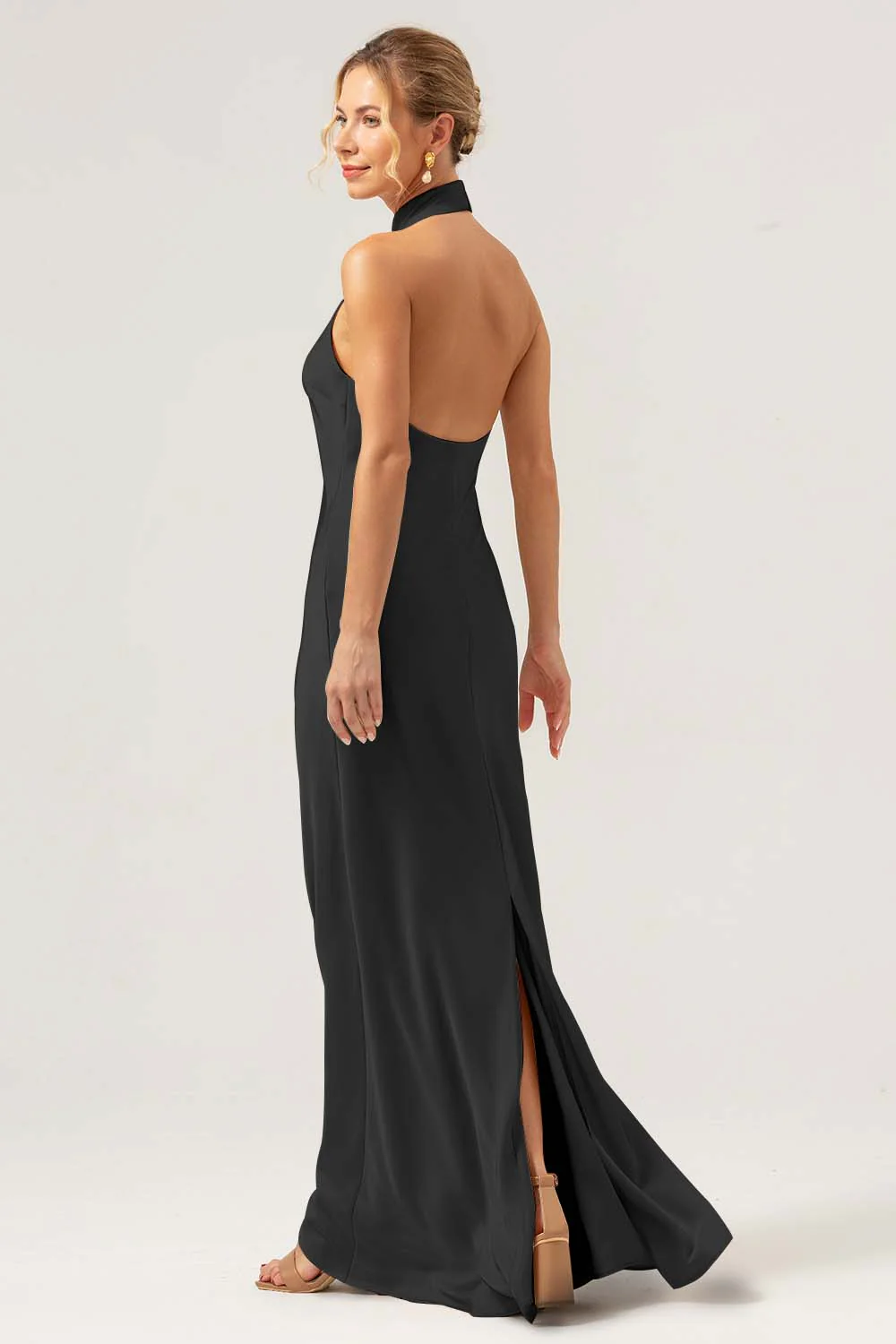 Robe longue de demoiselle d’honneur dos nu fourreau champagne avec fente - Image 12