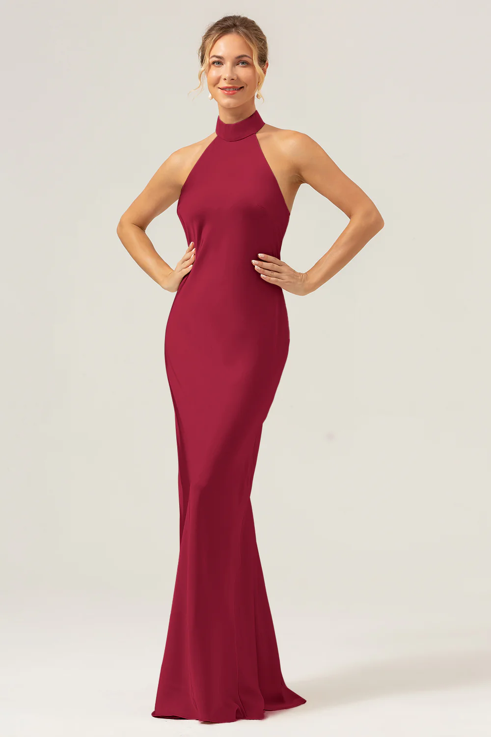 Robe longue de demoiselle d’honneur dos nu fourreau champagne avec fente - Image 13