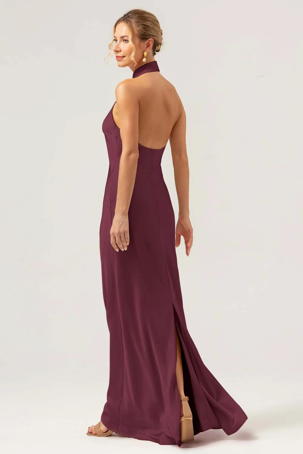 Robe longue de demoiselle d’honneur dos nu fourreau champagne avec fente - Image 16