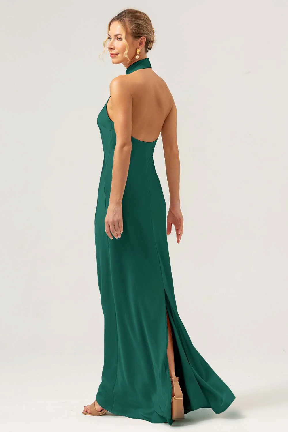 Robe longue de demoiselle d’honneur dos nu fourreau champagne avec fente - Image 18