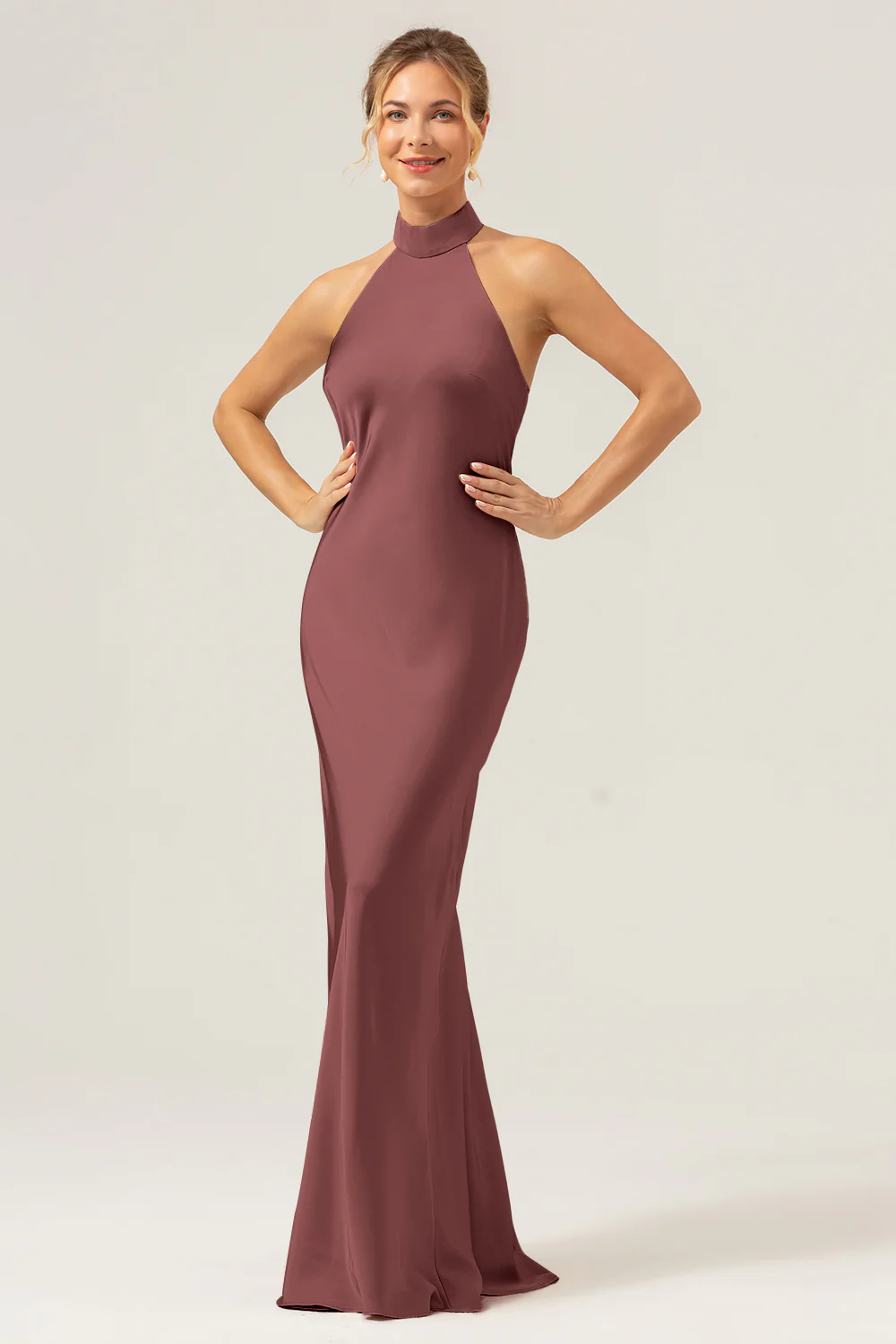 Robe longue de demoiselle d’honneur dos nu fourreau champagne avec fente - Image 22