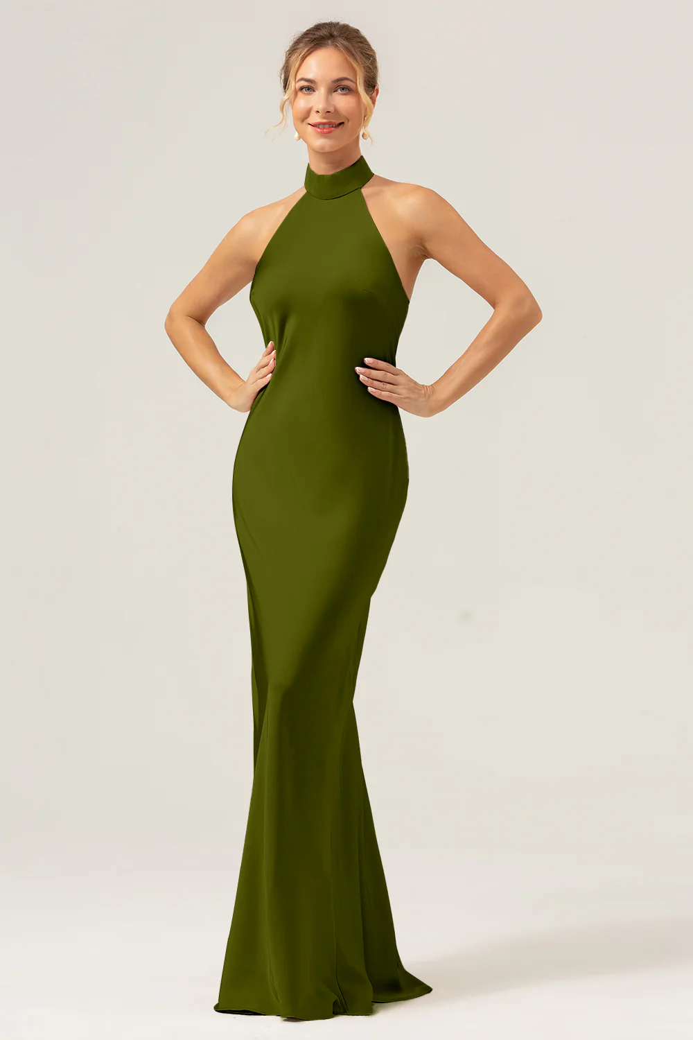 Robe longue de demoiselle d’honneur dos nu fourreau Sauge poussiéreuse avec fente - Image 7