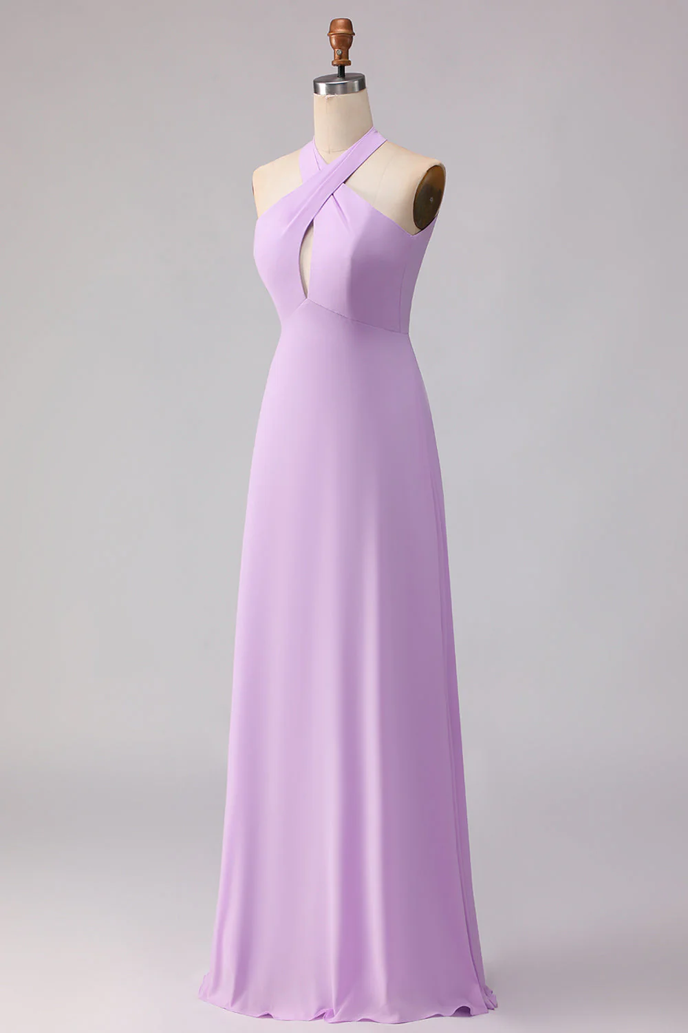 Robe longue de demoiselle d’honneur en ligne lilas découpée en chiffon A - Image 5