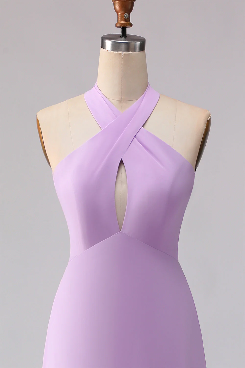 Robe longue de demoiselle d’honneur en ligne lilas découpée en chiffon A - Image 6