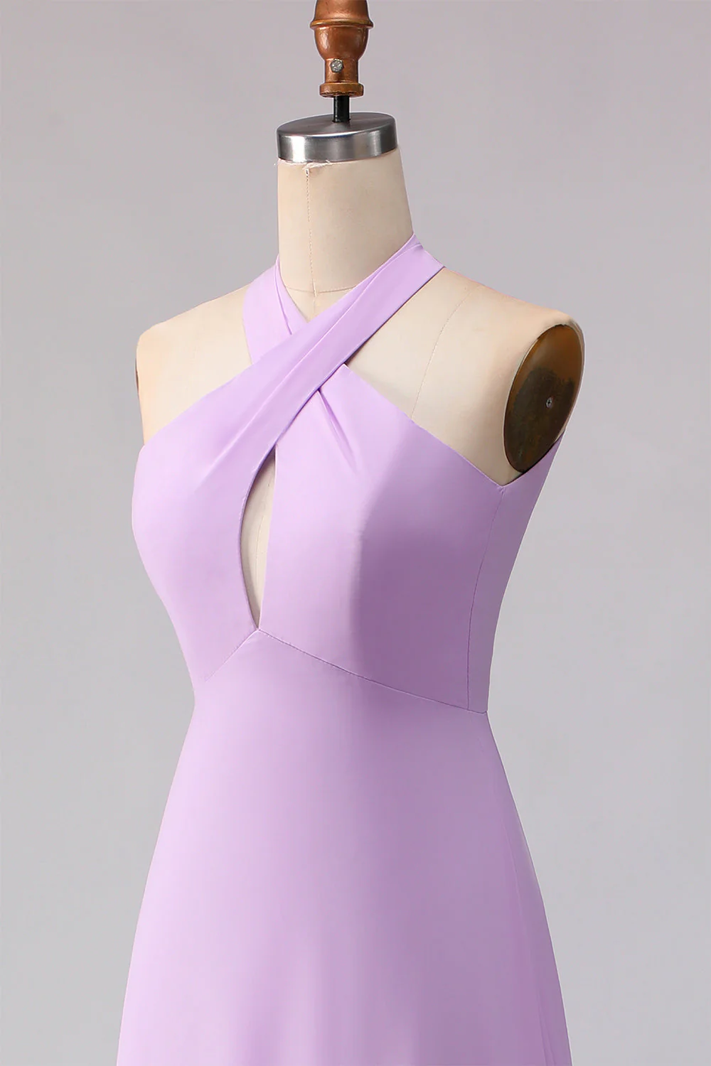 Robe longue de demoiselle d’honneur en ligne lilas découpée en chiffon A - Image 8
