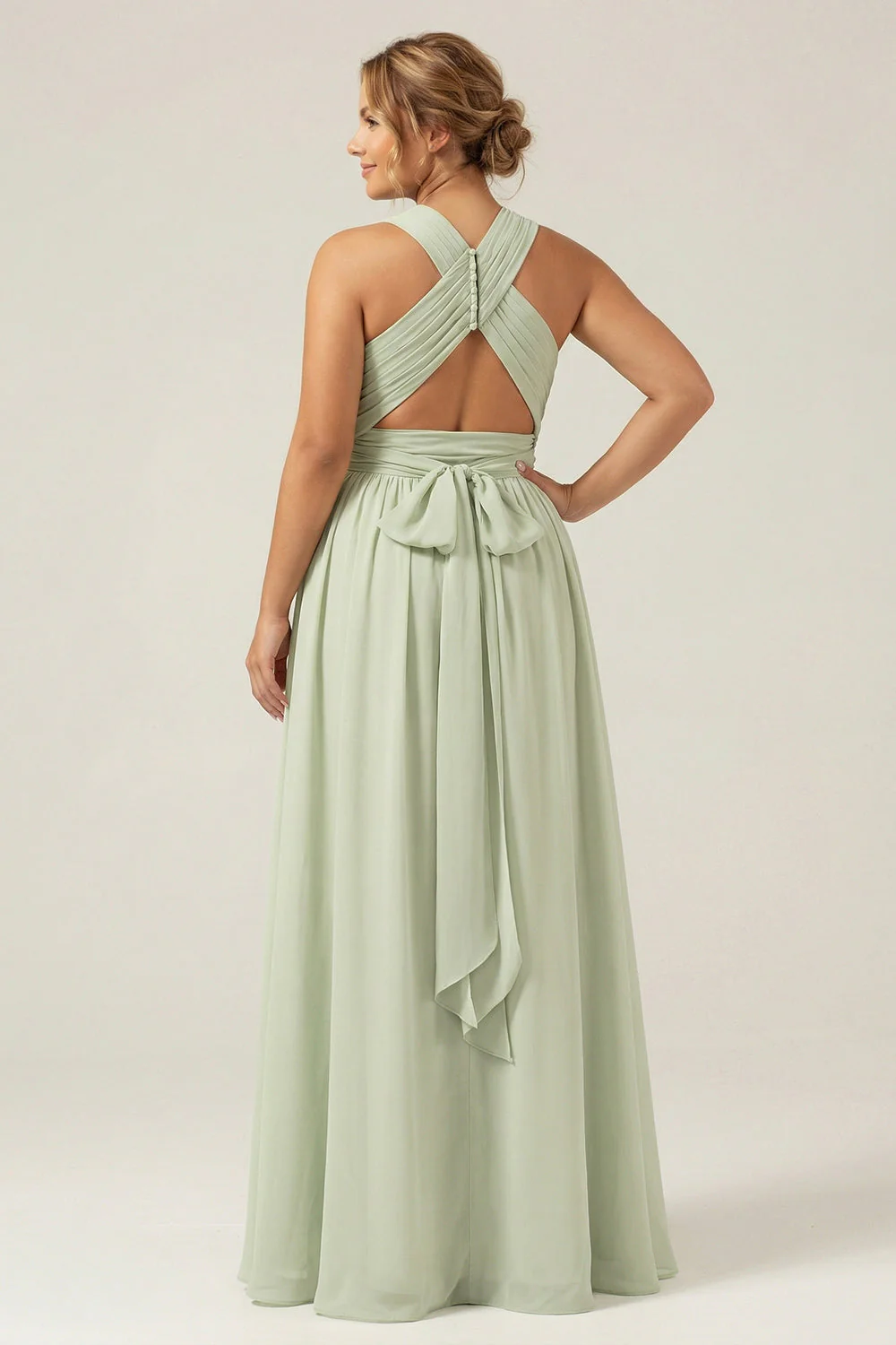 Robe longue de demoiselle d’honneur plissée en chiffon Sage A Dusty Line avec fente - Image 2