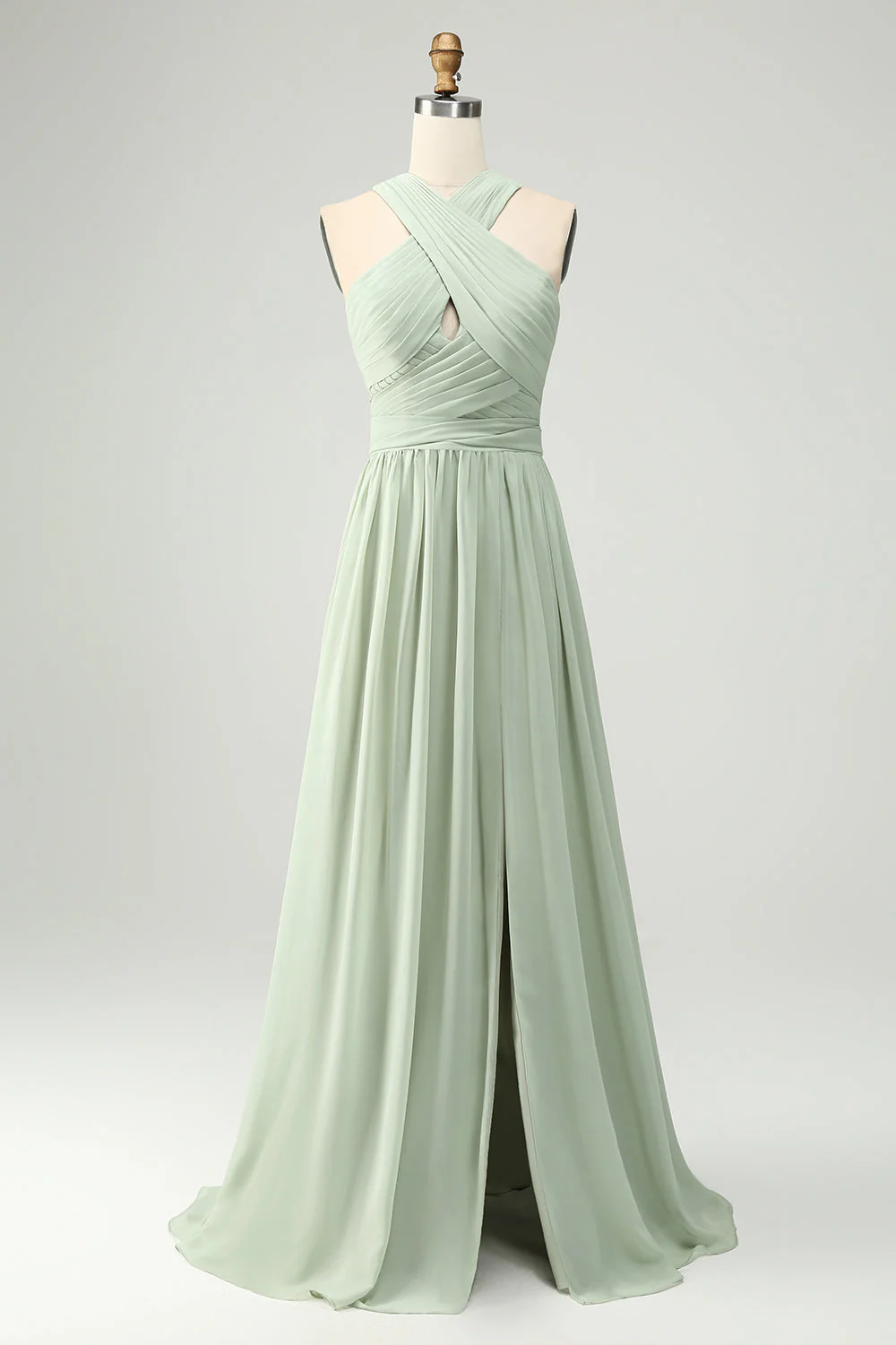Robe longue de demoiselle d’honneur plissée en chiffon Sage A Dusty Line avec fente - Image 5