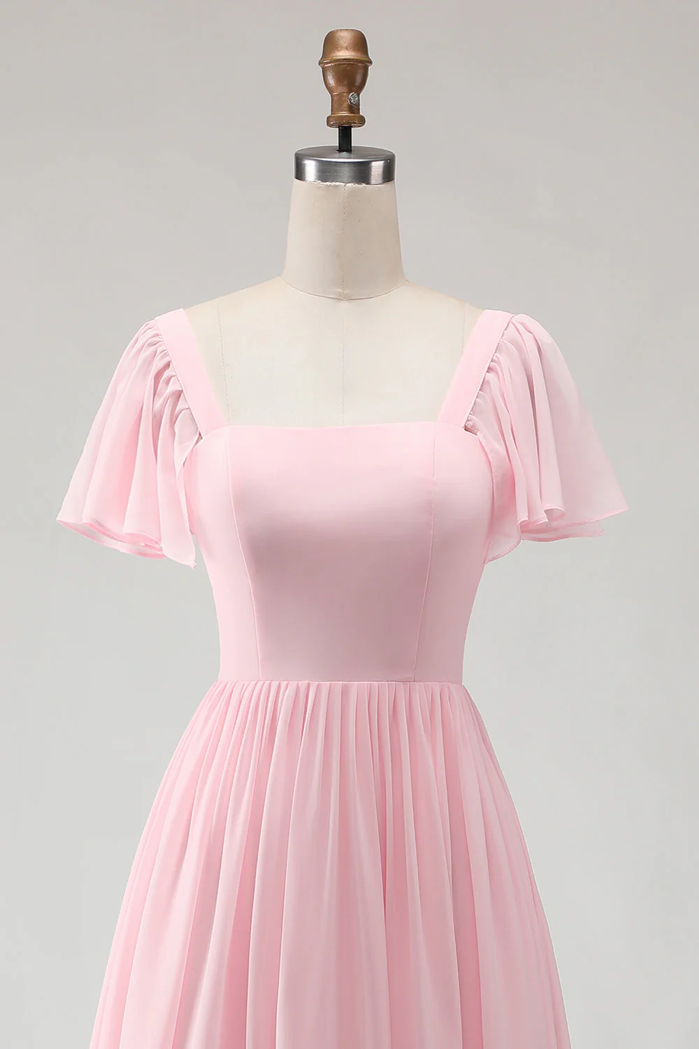Robe longue de demoiselle d’honneur rose candy à col carré en chiffon - Image 6