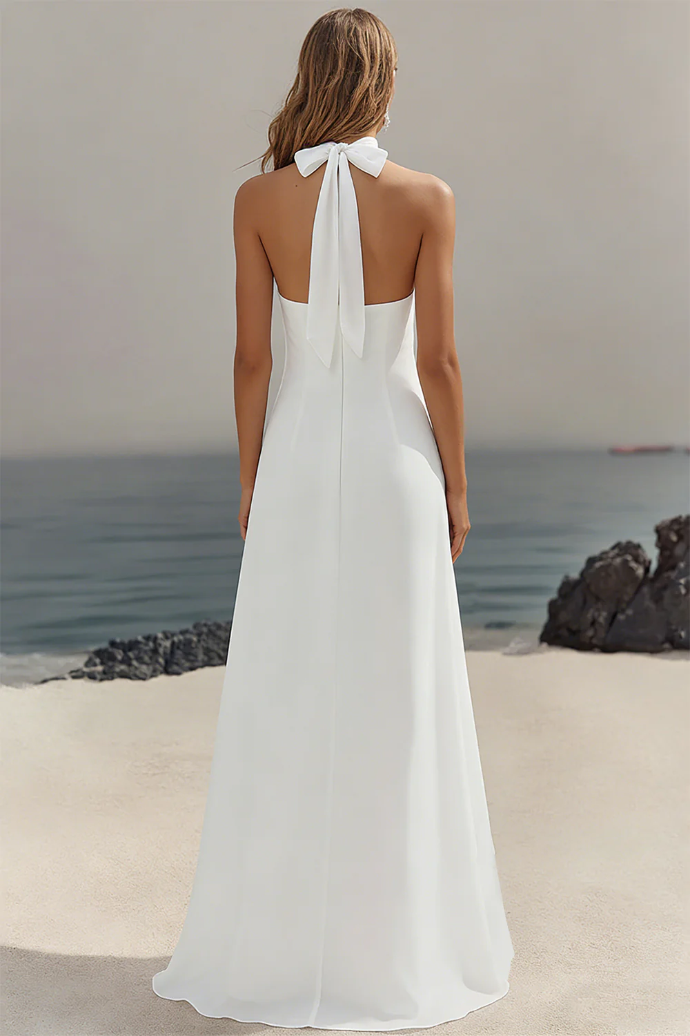 Robe longue fluide en mousseline de soie blanche - Image 2