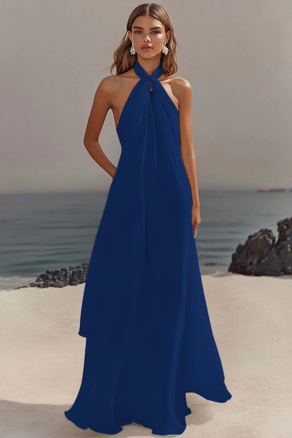 Robe longue fluide en mousseline de soie blanche - Image 7
