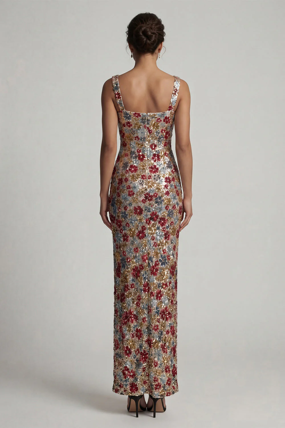 Robe longue de la mère de la mariée à col carré rouge scintillant à col carré - Image 2