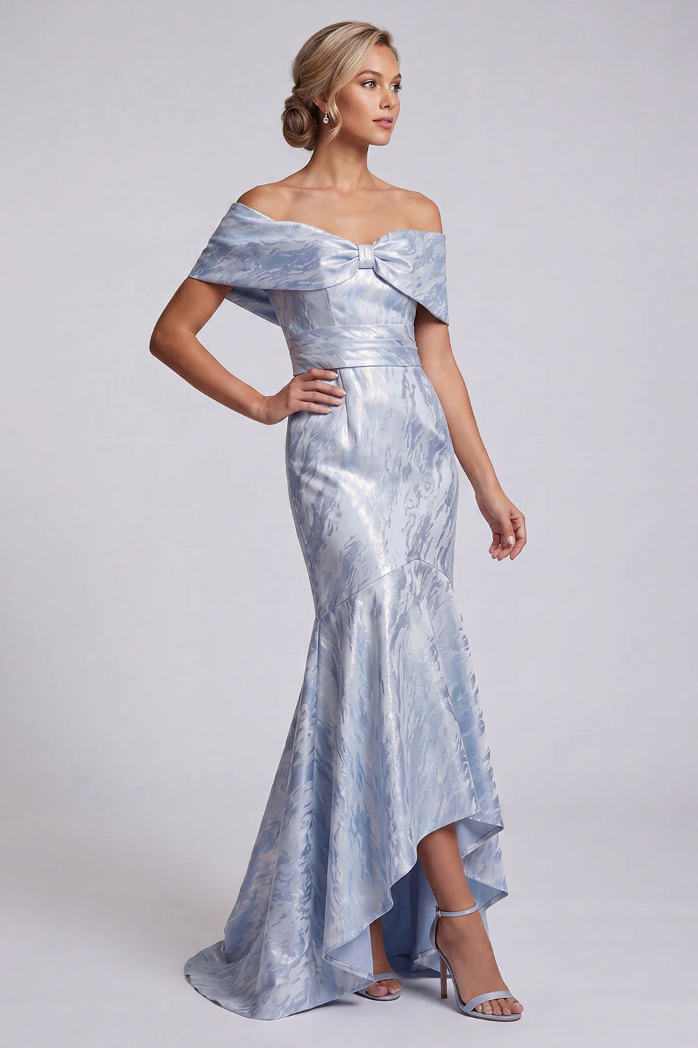 Robe longue de la mère de la mariée à fleurs sirène bleu ciel avec poches - Image 3