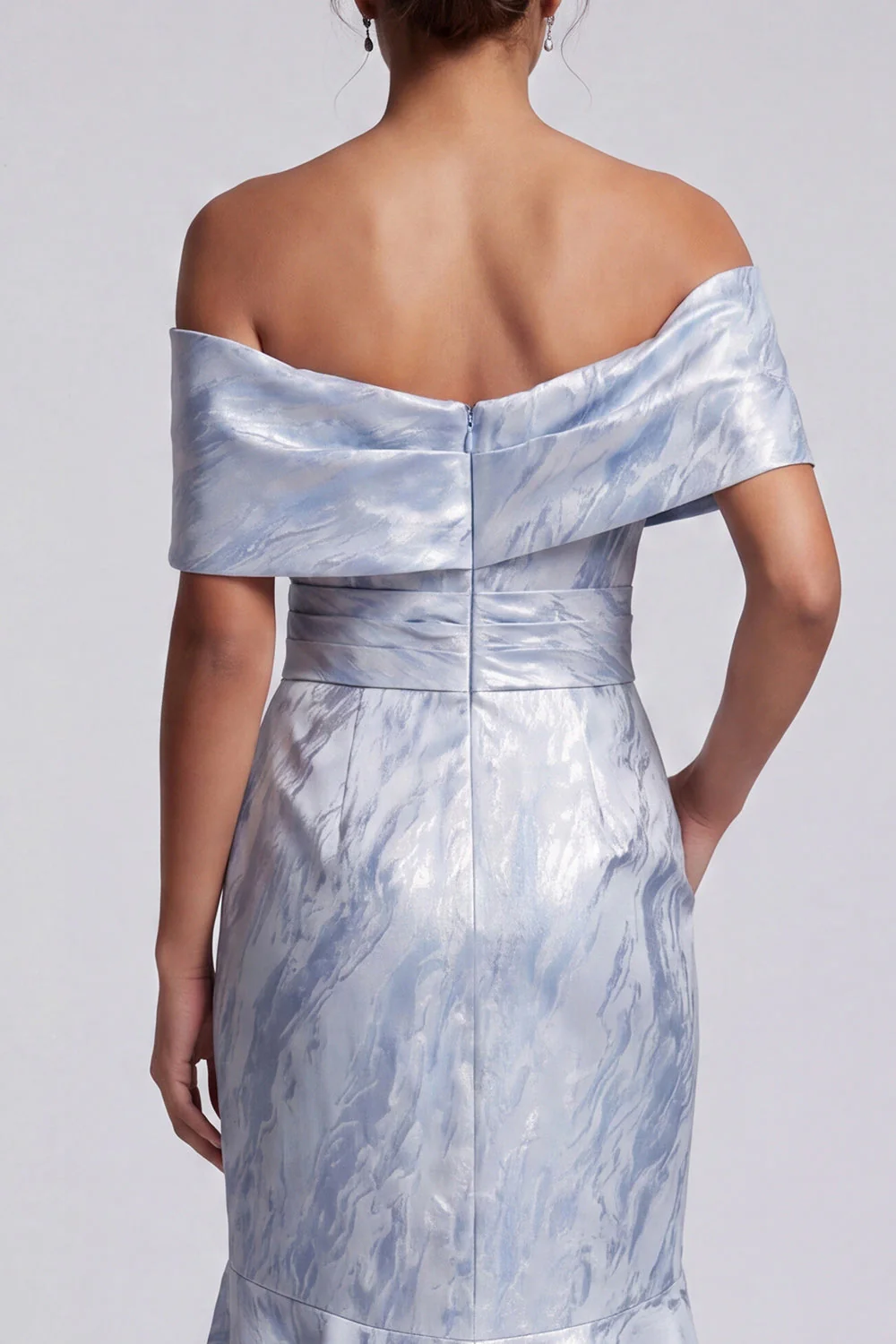 Robe longue de la mère de la mariée à fleurs sirène bleu ciel avec poches - Image 5
