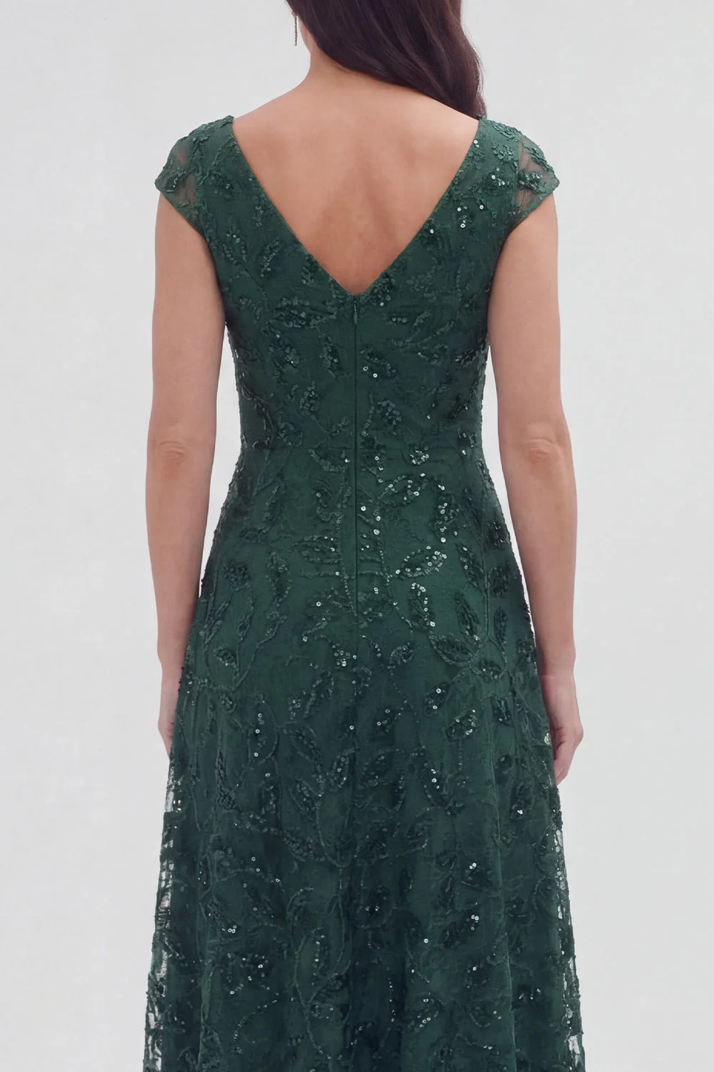 Robe longue de la mère de la mariée à manches longues à manches florales vert foncé - Image 4