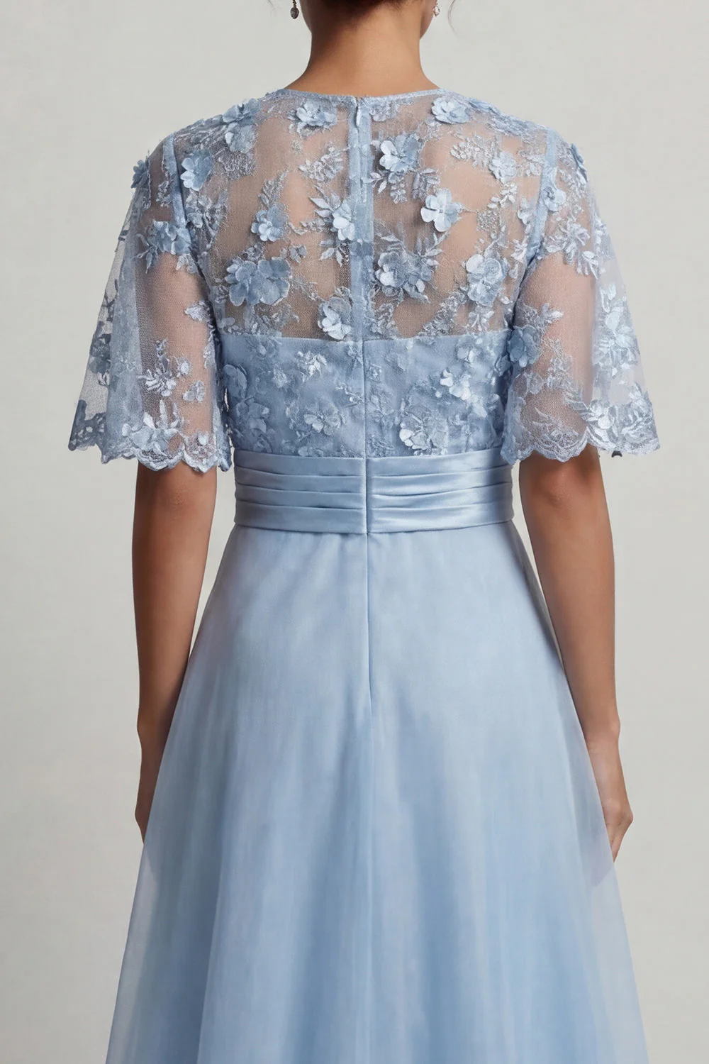 Robe longue de la mère de la mariée Bleu Ciel Ligne A 3D - Image 5