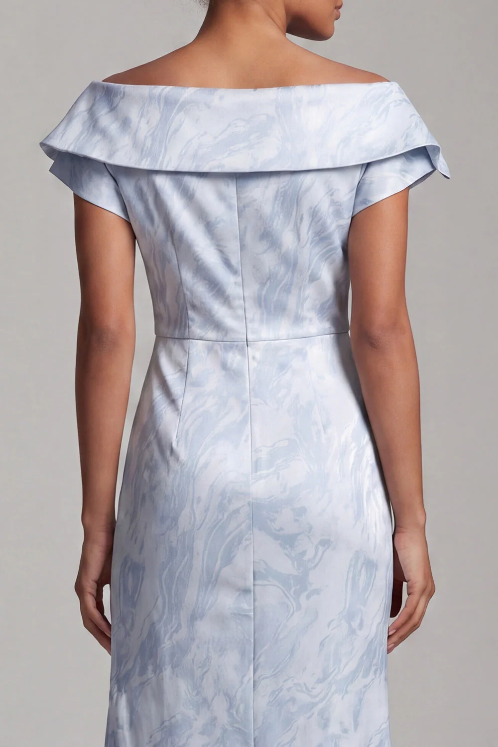 Robe longue de la mère de la mariée en forme de sirène bleu ciel avec fente - Image 5