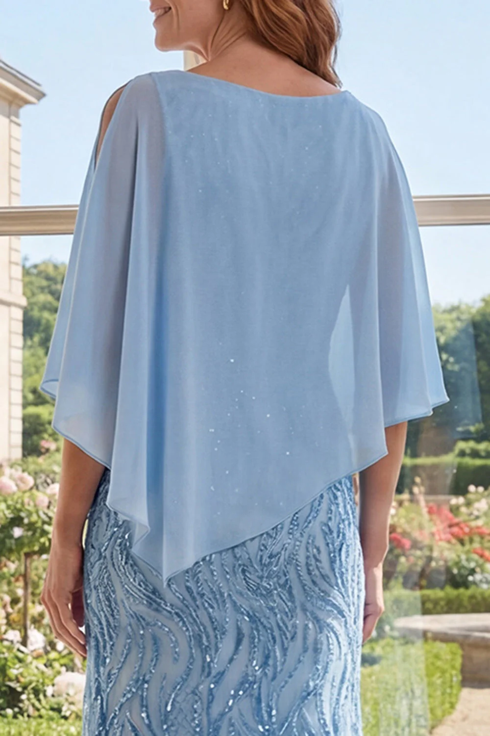 Robe longue de la mère de la mariée en fourreau bleu clair en fourreau - Image 4