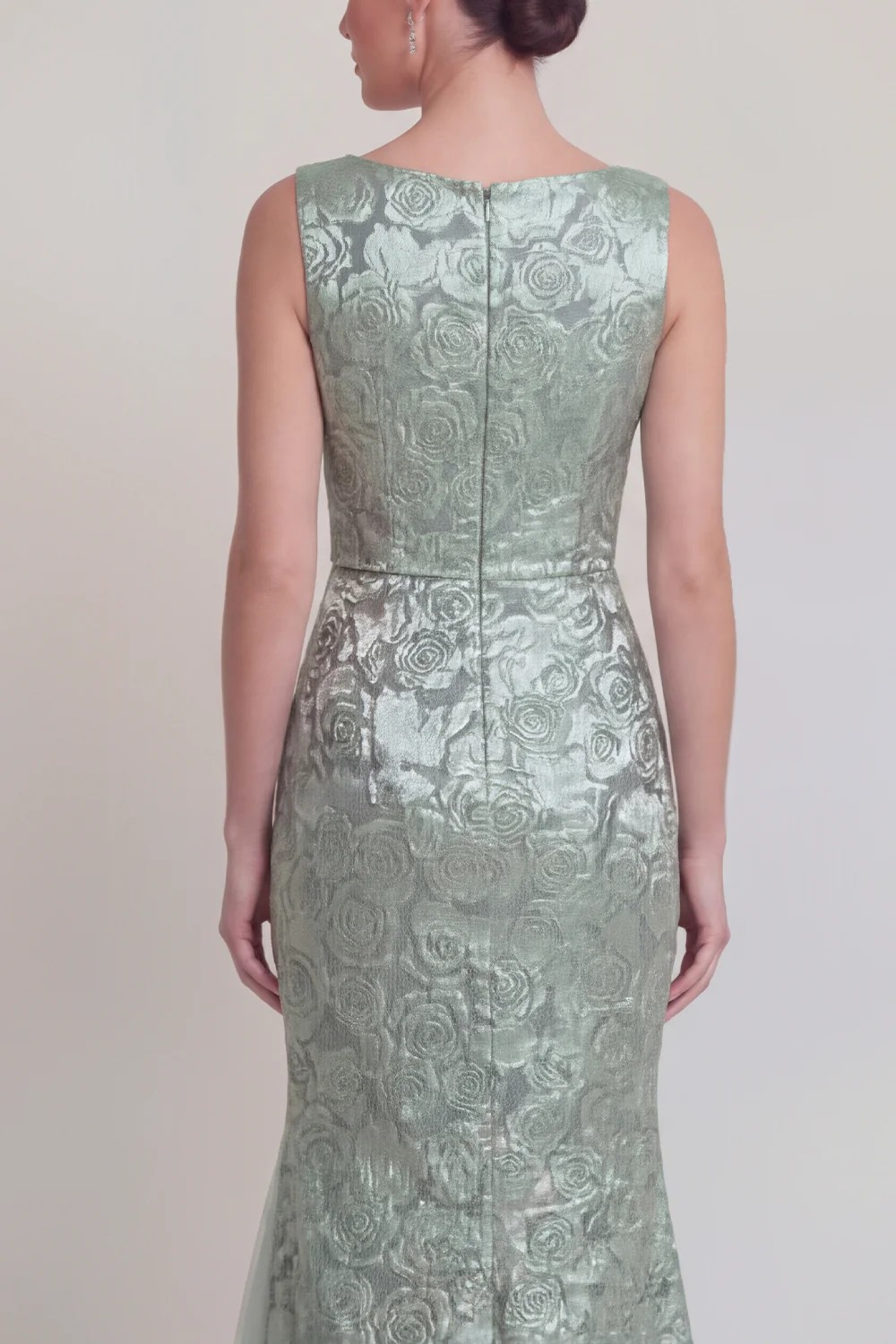 Robe longue de la mère de la mariée en mer à col fleuri vert foncé et fente - Image 18