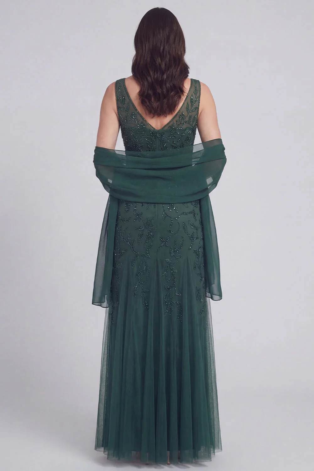 Robe longue de la mère de la mariée en tulle à col en V gris-bleu bleu - Image 7
