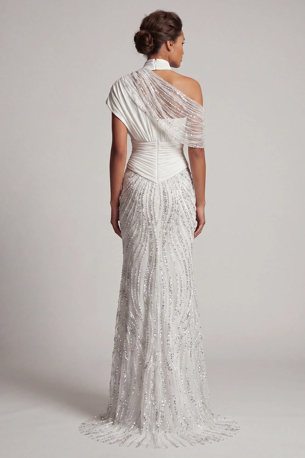 Robe longue de la mère de la mariée sirène blanche à perles scintillantes - Image 2