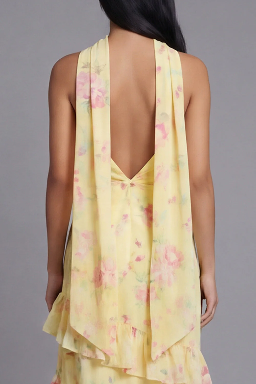 Robe longue de mariage invitée longue à motifs de mariage blanche blanche rose en chiffon et écharpe de col - Image 10