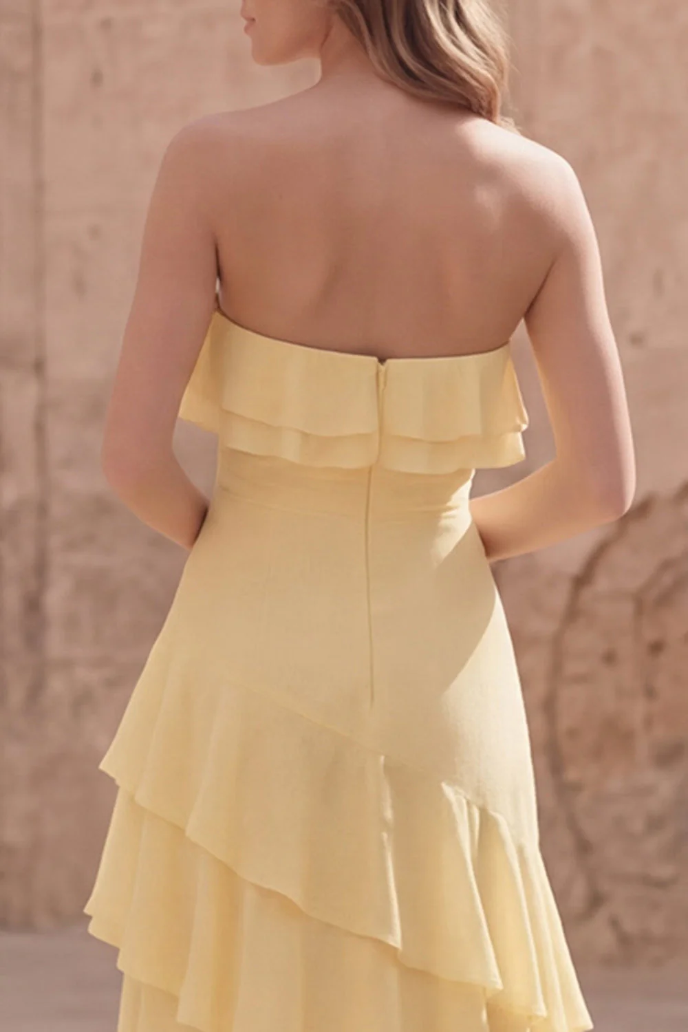 Robe longue de mariage jaune bretelle à volants A Line - Image 5
