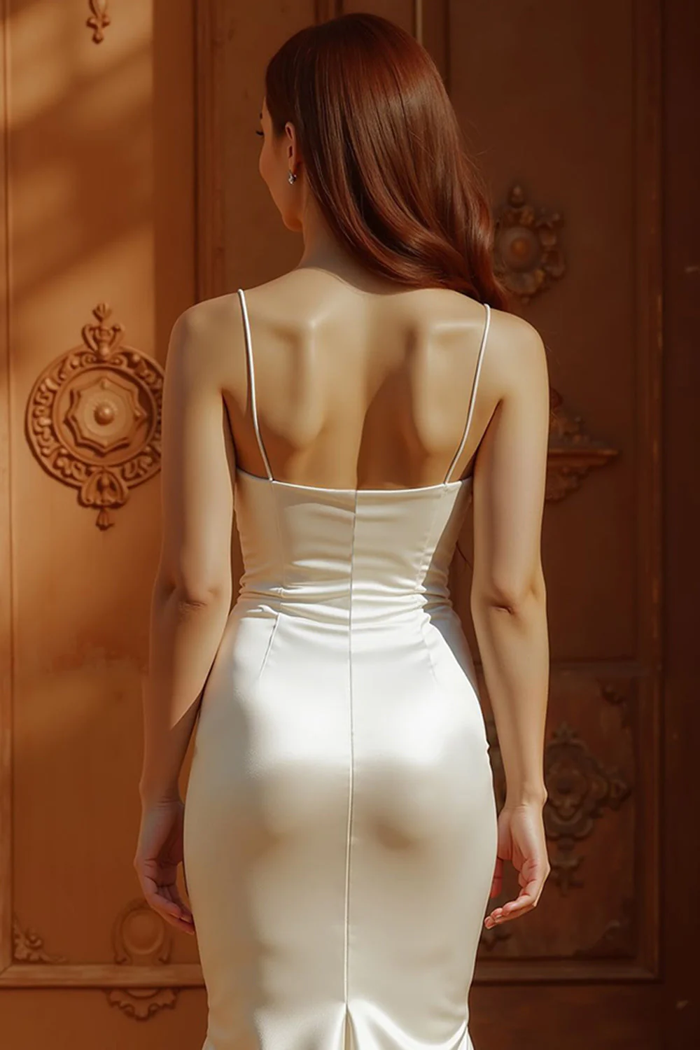 Robe longue de mariée en satin à bretelles blanches - Image 5