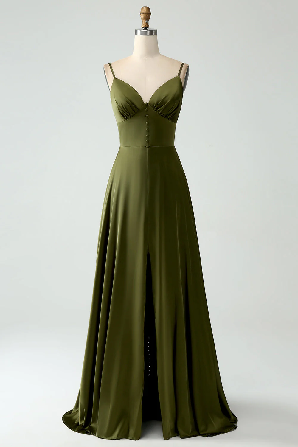 Robe longue de mariée en satin à bretelles spaghetti Olive A-Line