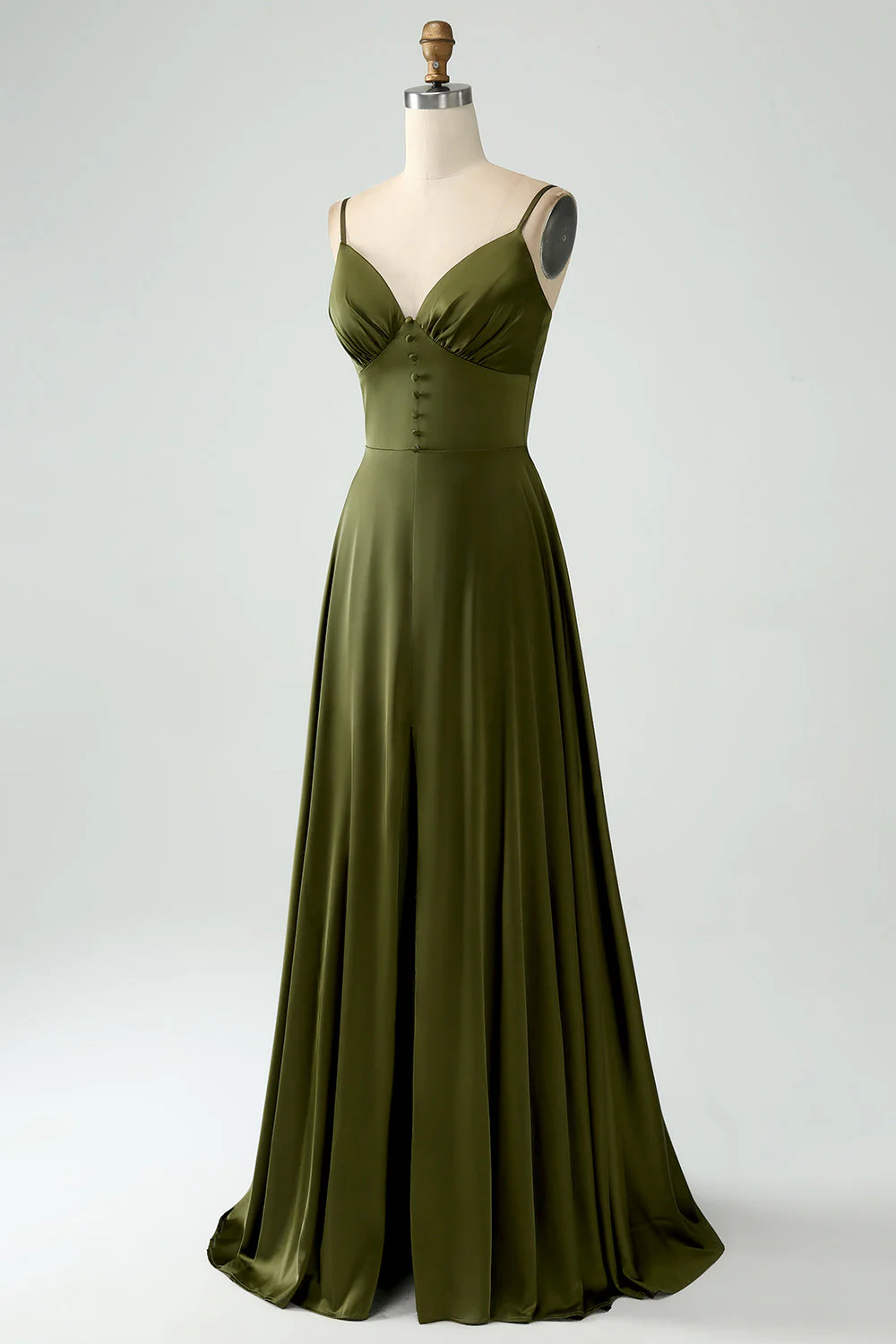 Robe longue de mariée en satin à bretelles spaghetti Olive A-Line - Image 3
