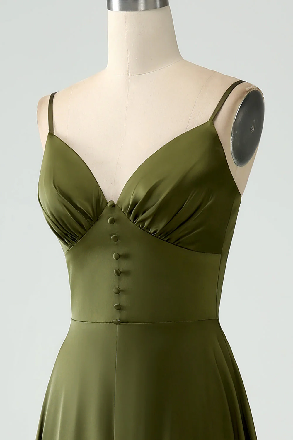 Robe longue de mariée en satin à bretelles spaghetti Olive A-Line - Image 6