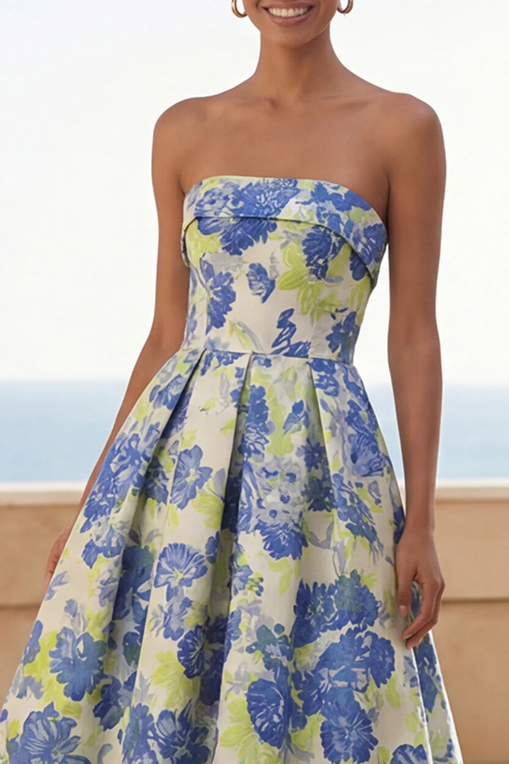 Robe longue de mariée longue à motifs floraux à motifs floraux en fleurs de jonquille bleue en ligne A - Image 4