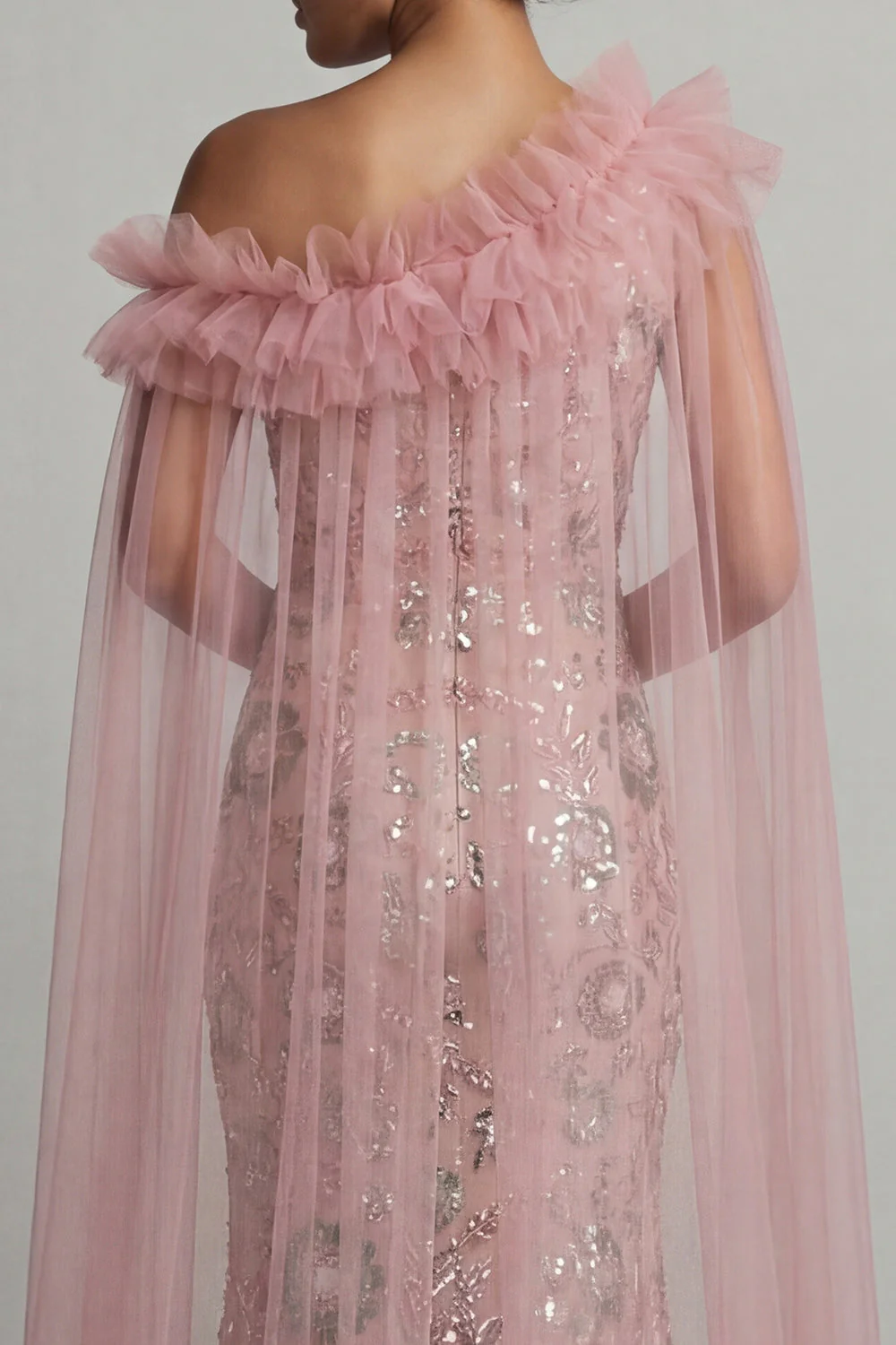 Robe longue de mère de la mariée à perles de sirène rose et scintillante - Image 5