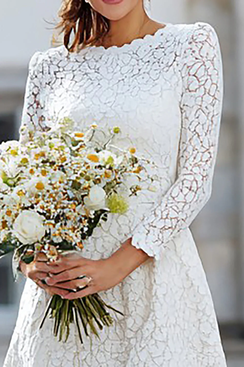 Robe longue de réception de mariage en dentelle ivoire à manches longues - Image 3