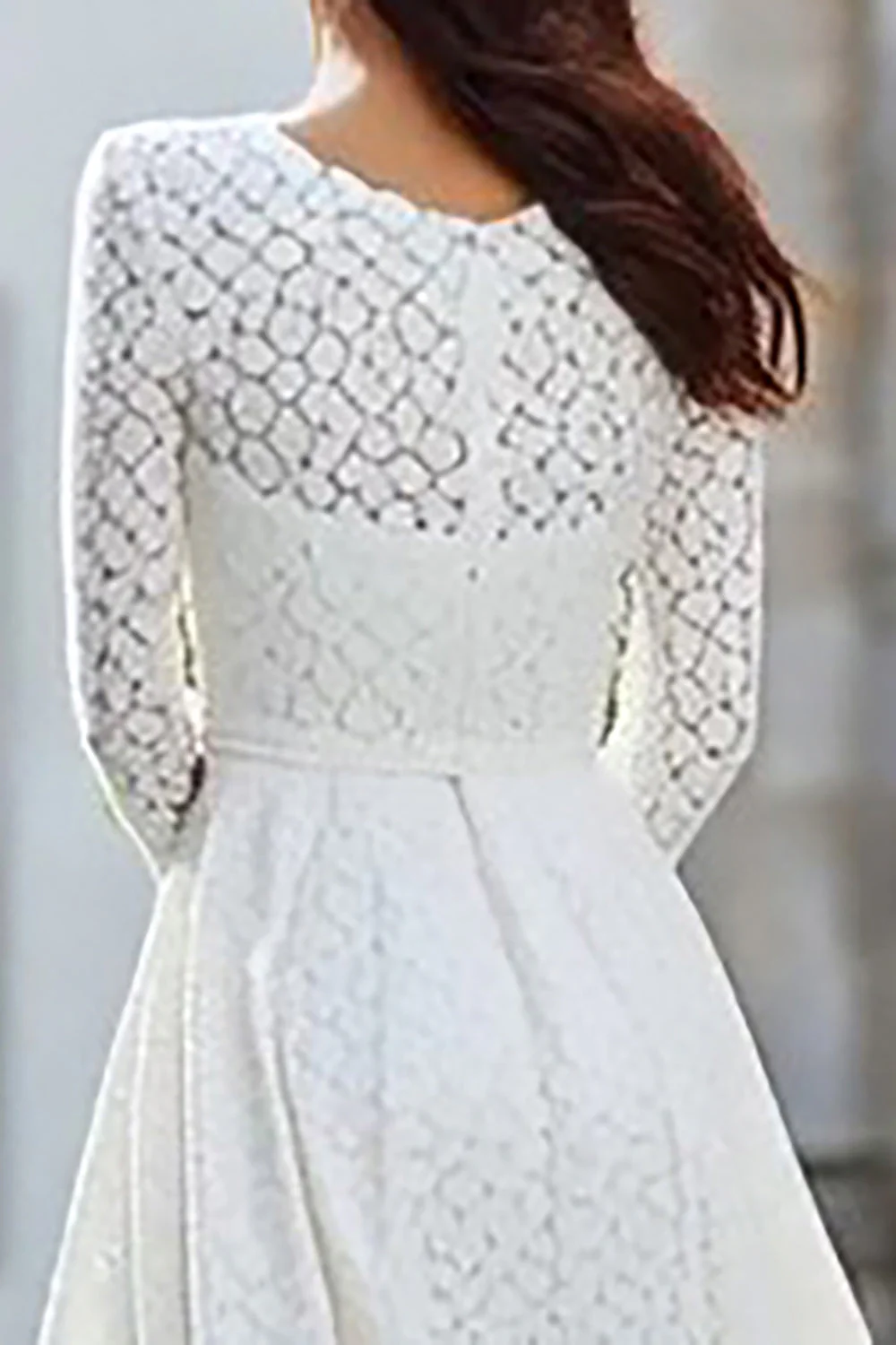 Robe longue de réception de mariage en dentelle ivoire à manches longues - Image 4