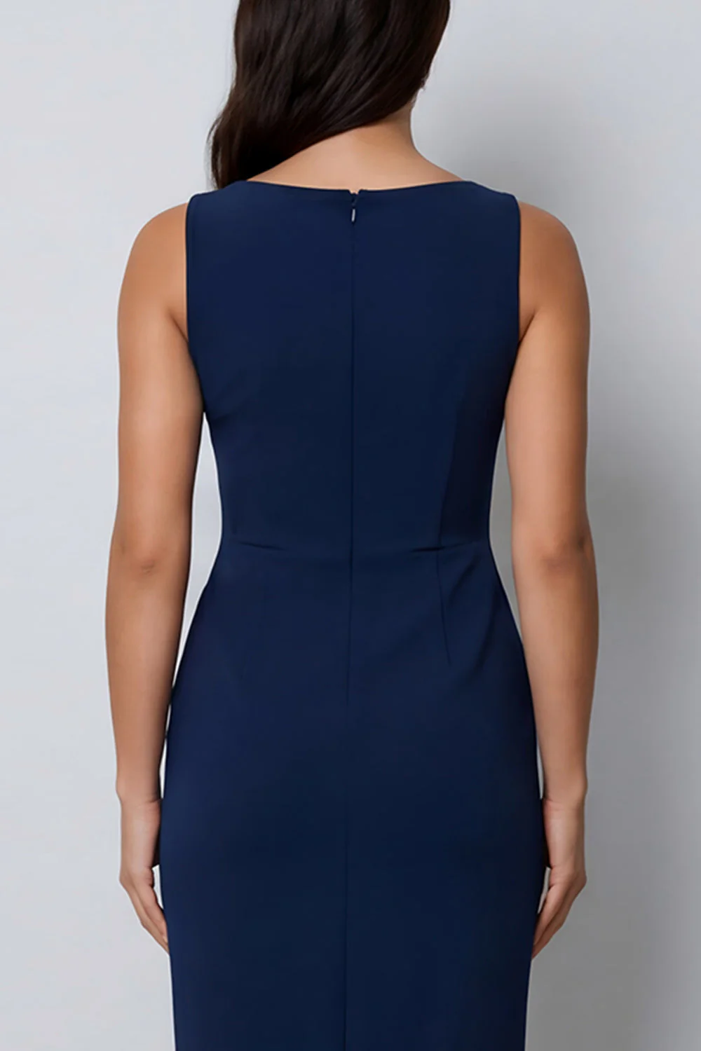 Robe longue de travail bodycon collante vert foncé à col bateau avec fente - Image 10