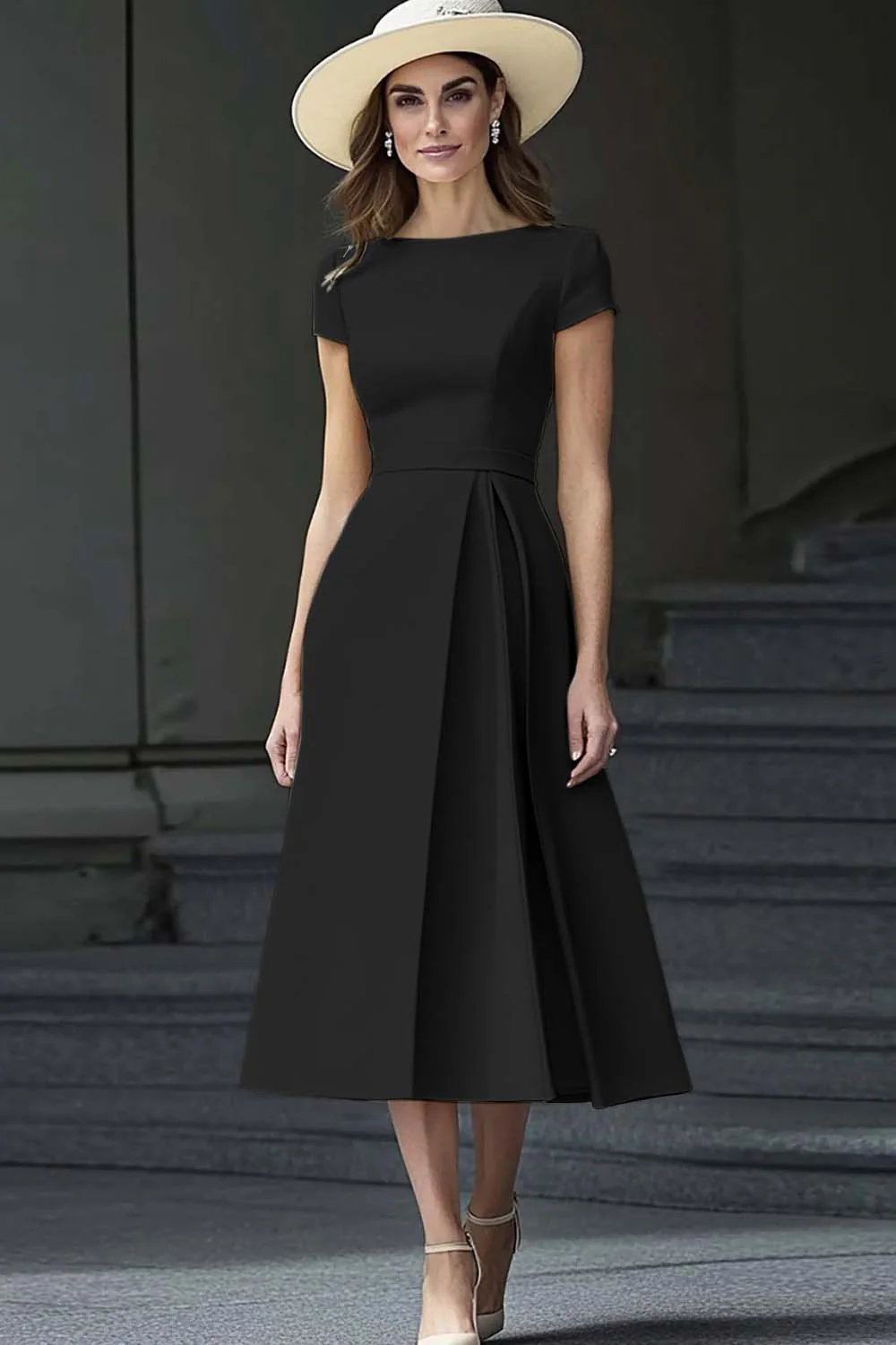 Robe longue de travail en satin une ligne à col bateau - Image 10