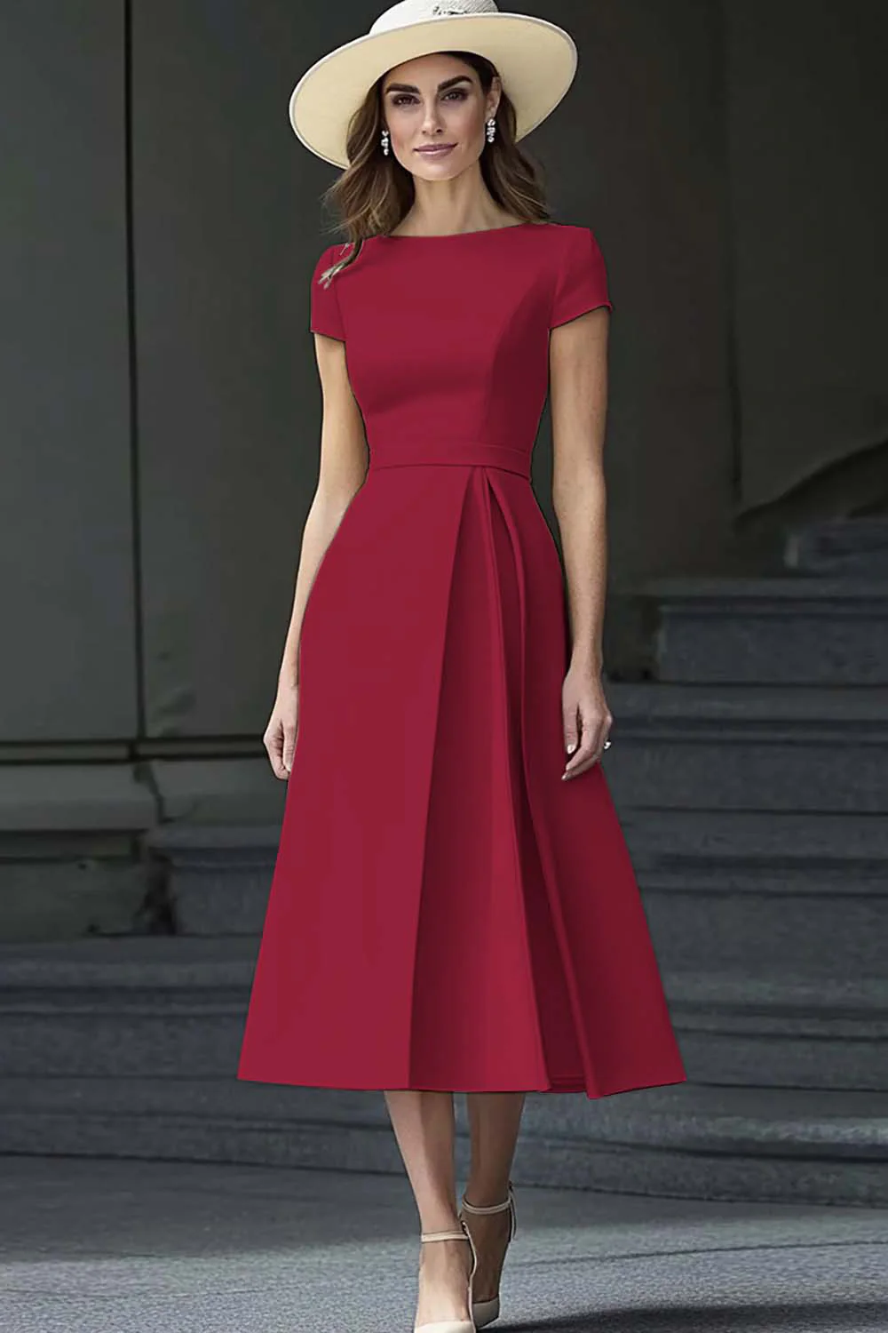 Robe longue de travail en satin une ligne à col bateau - Image 11