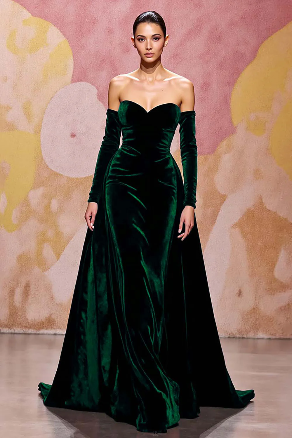 Robe de soirée longue en velours rouge foncé à décolleté en cœur - Image 13