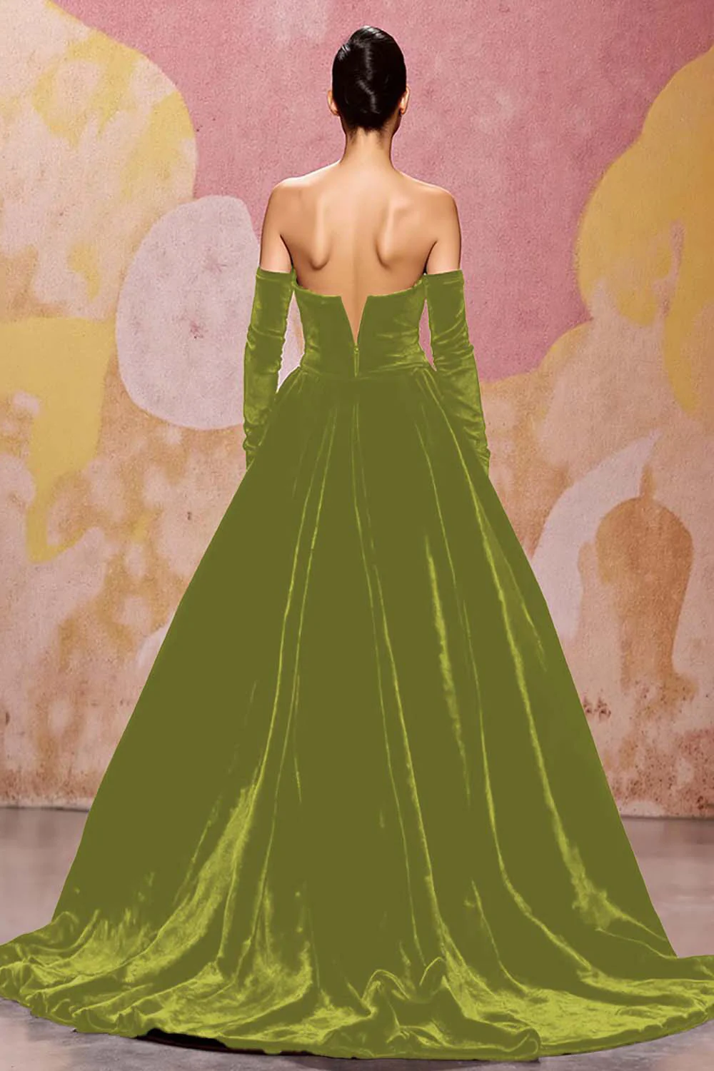 Robe de soirée longue en velours rouge foncé à décolleté en cœur - Image 18
