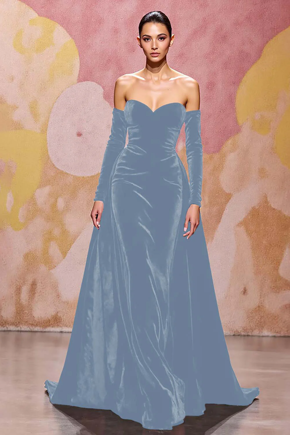 Robe de soirée longue en velours rouge foncé à décolleté en cœur - Image 15