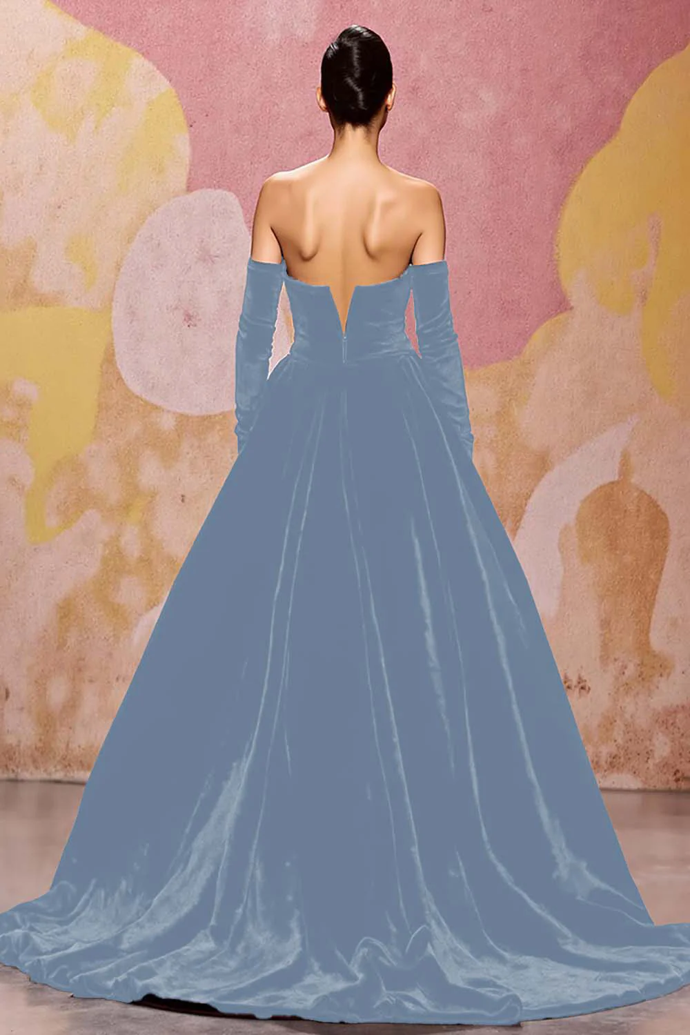 Robe de soirée longue en velours rouge foncé à décolleté en cœur - Image 16