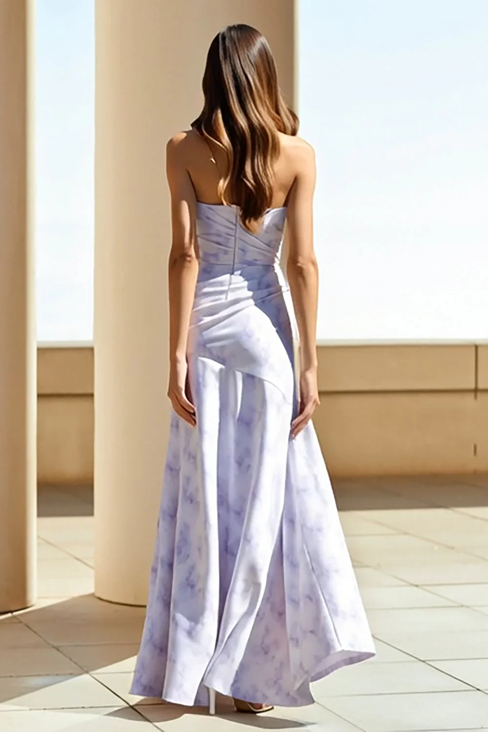 Robe longue fleurie à fleurs fourreau sans bretelles lilas - Image 2