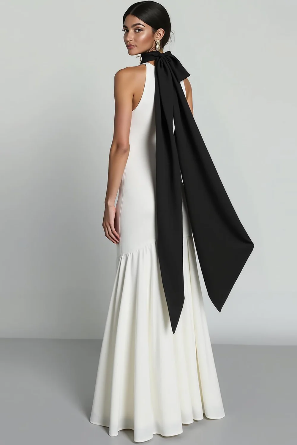 Robe longue formelle blanche à col haut avec fente - Image 2