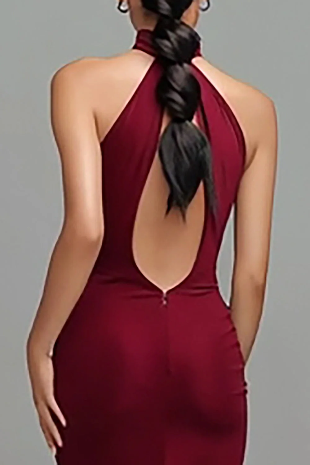 Robe longue formelle bordeaux dos nu sirène trou de serrure - Image 4